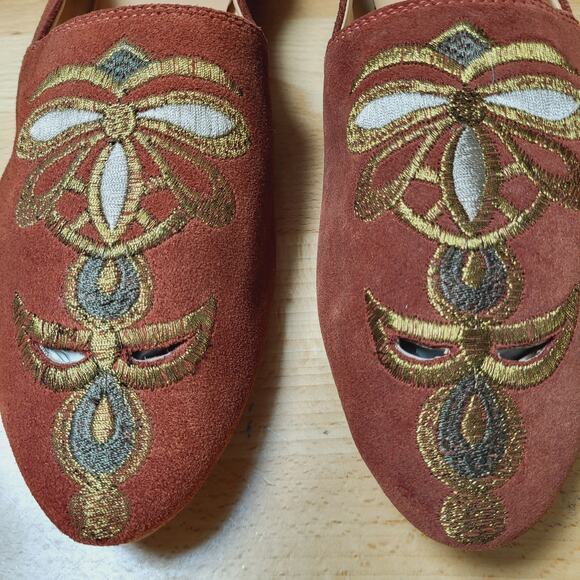 Sundance Bird of Flight Embroidered Rust Red Suede Ballet Flats Size 10 - Picture 3 of 8